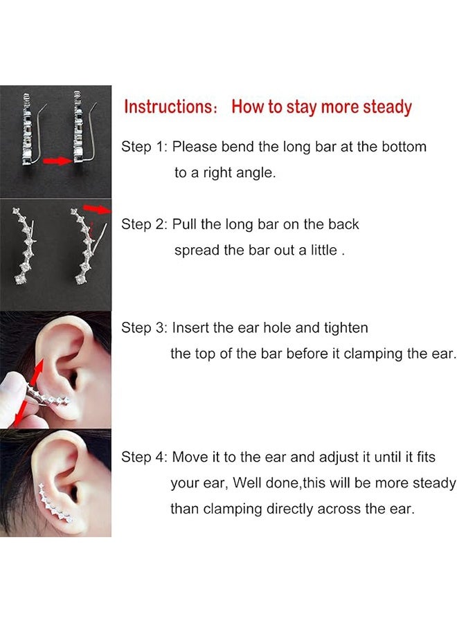 1 Pair of 7 Crystals Ear Cuffs Stud Climbers Earrings,French Style Hoop Earrings Made of Fashionable Alloy, Elegant and Simple Design - Image 4